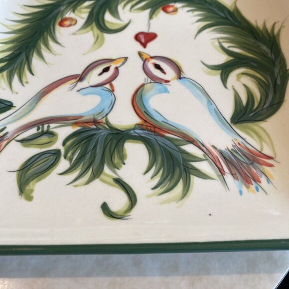 GAIL PITTMAN CHRISTMAS TRIMMINGS SQUARE SALAD PLATE - Two Turtle Doves!! - Picture 8 of 9